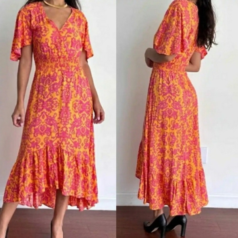 Abel the Label Vibrant Pink and Orange Maxi Dress